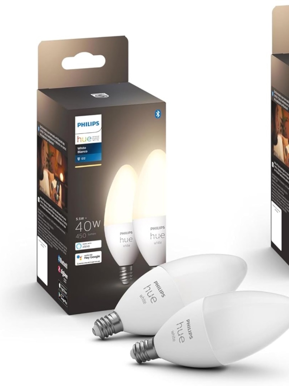 Philips Hue Smart 40W B39 Candle-Shaped LED Bulb - 450LM - E12 - 2 Pack